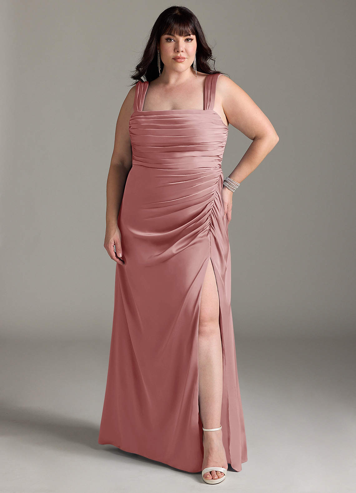 Azazie Jesaphine Bridesmaid Dresses Dusty Rose Sheath Bow Stretch Satin Dress image1