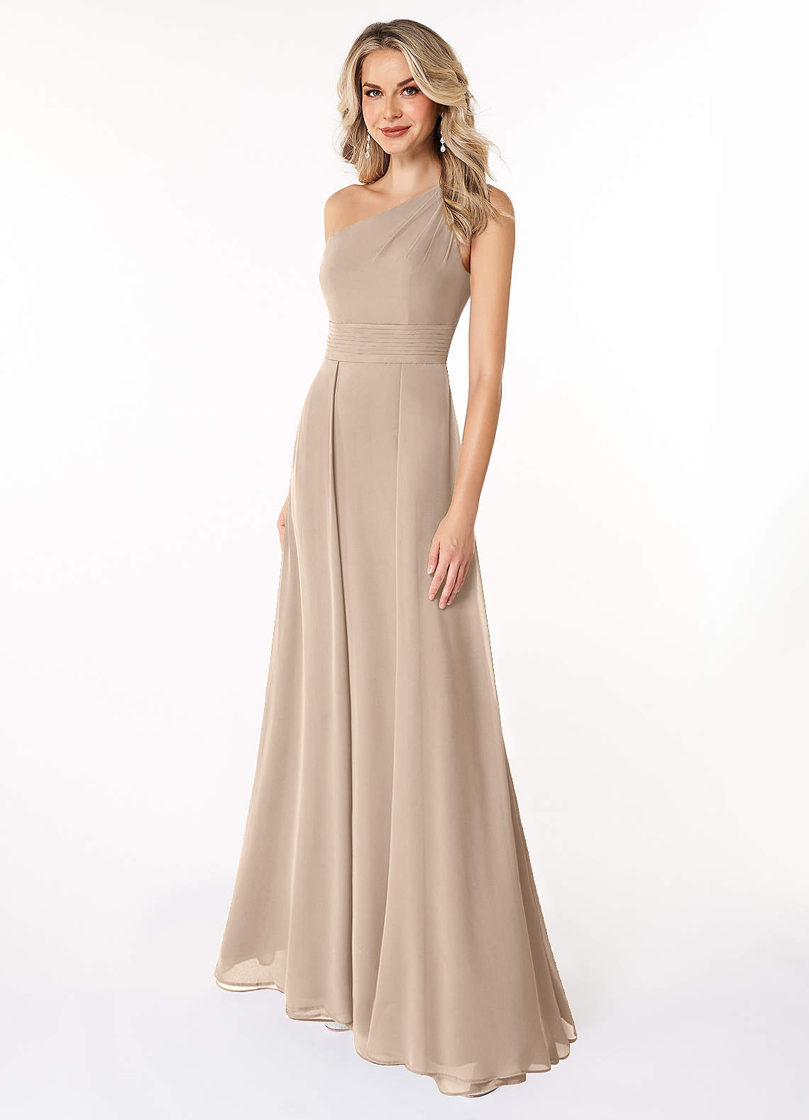 Azazie Dallas Bridesmaid Dresses Taupe A-Line One Shoulder Chiffon Dress image1