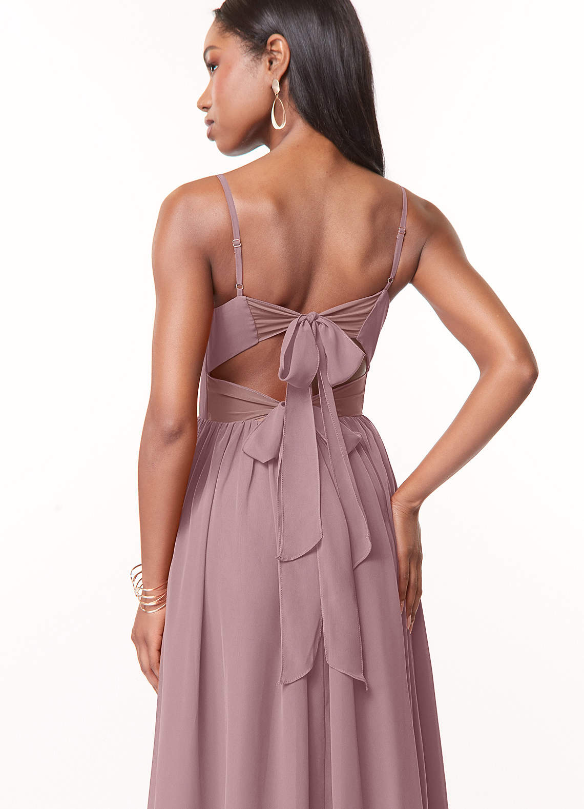 Azazie Zeya Bridesmaid Dresses Dusty Rose A-Line V-Neck Pleated Chiffon Dress image1