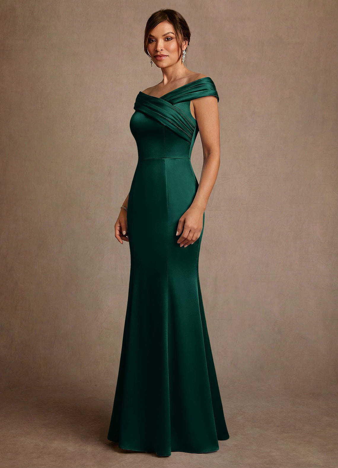 Azazie Aberdeen Emerald Sheath Pleated Stretch Satin Dress Ready to Ship