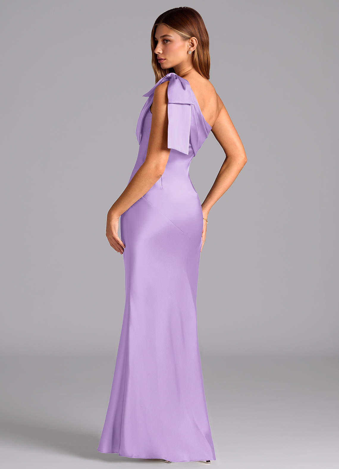 Azazie Yuanna Bridesmaid Dresses Lilac Mermaid One Shoulder Stretch Satin Dress image5