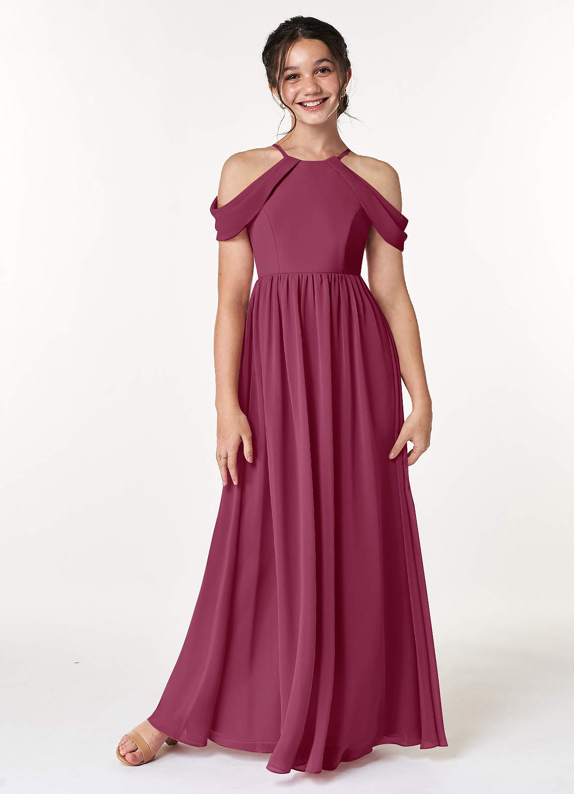 Azazie Seneca Junior Vestido de Mora de Gasa de Corte En A con Vestidos sin tirantes image1