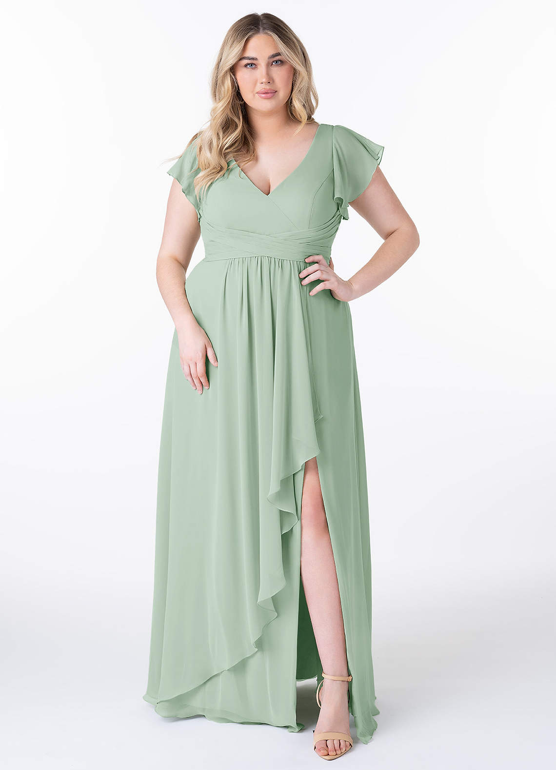 Azazie Omari Bridesmaid Dresses Agave A-Line Chiffon Dress image6