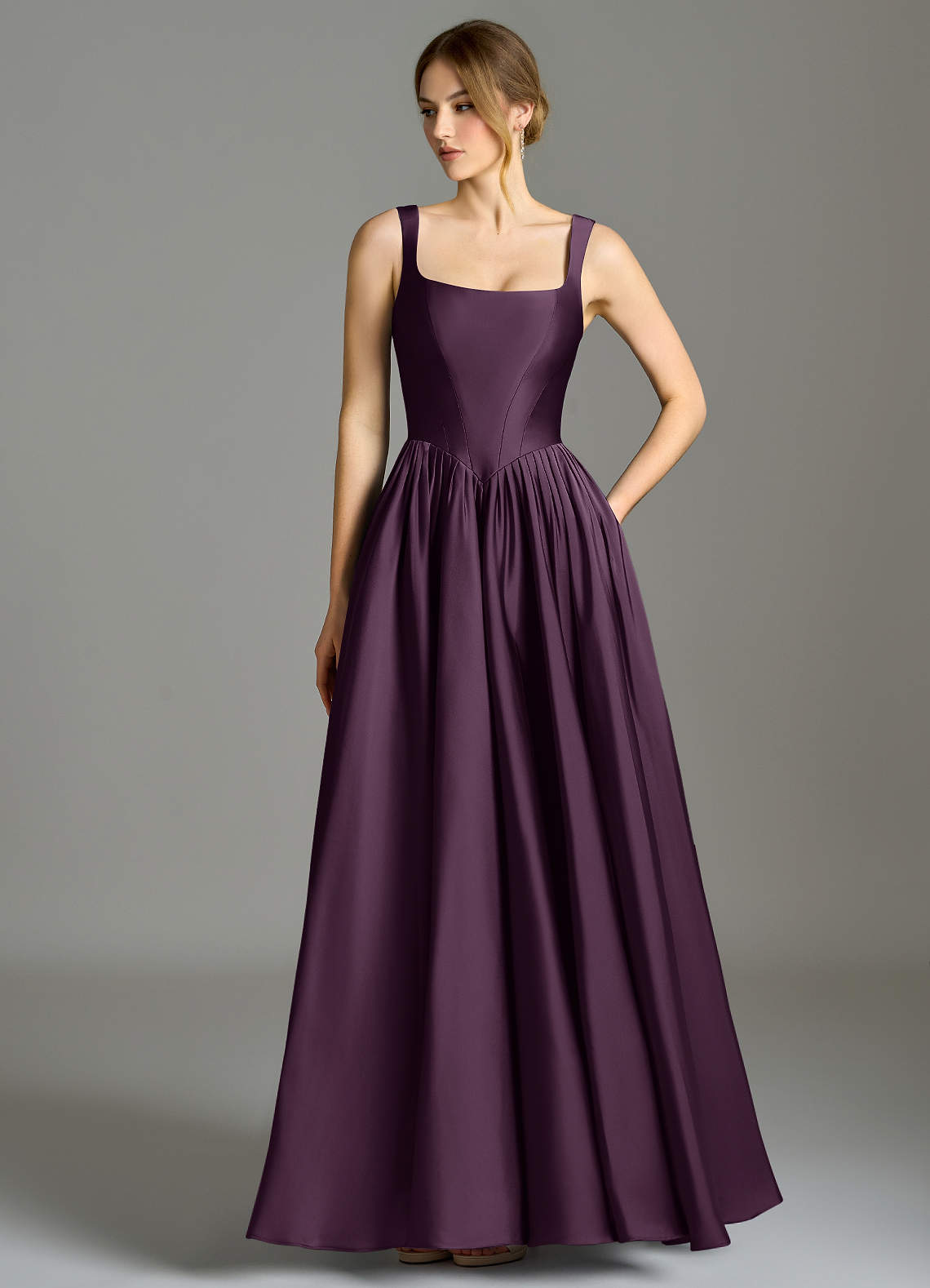 plum a line dress Azazie Robins