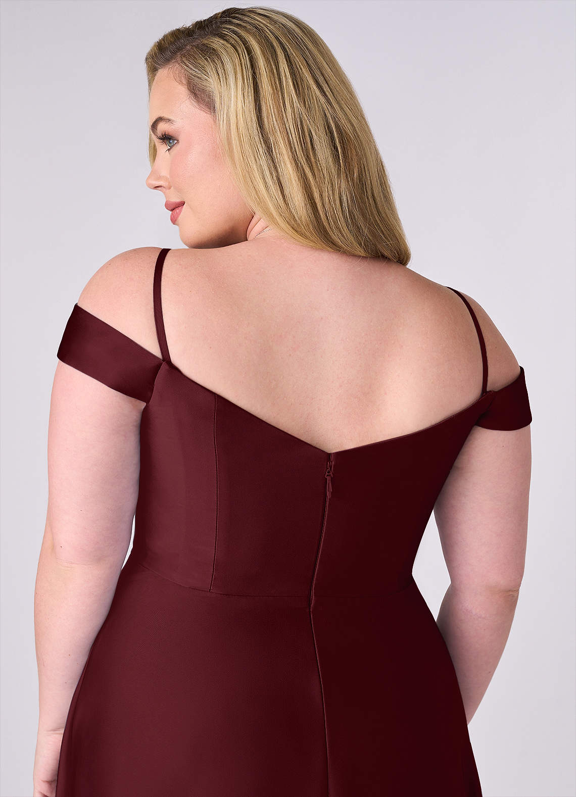 Barbie ♥ Azazie Bridesmaid Dresses Cabernet A-Line Off the Shoulder Stretch Satin Convertible Dress image9