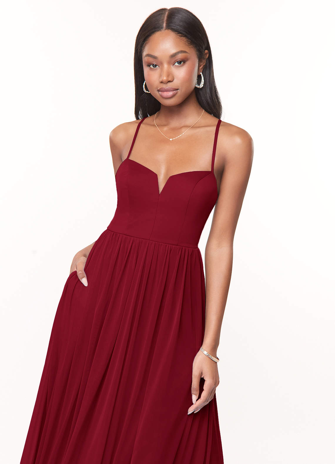 chinese dress ladies Burgundy Velvet V-Neck Bridesmaid Dress Mermaid Floor-Length main image 0