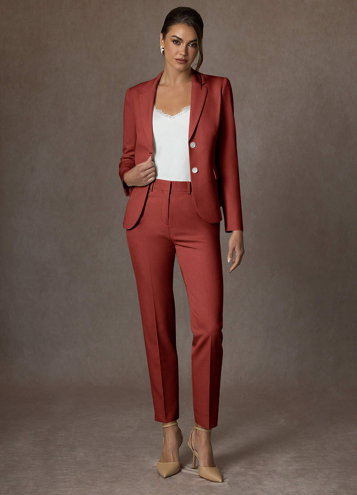 front Whitney Terracotta Structured Stretch Blazer