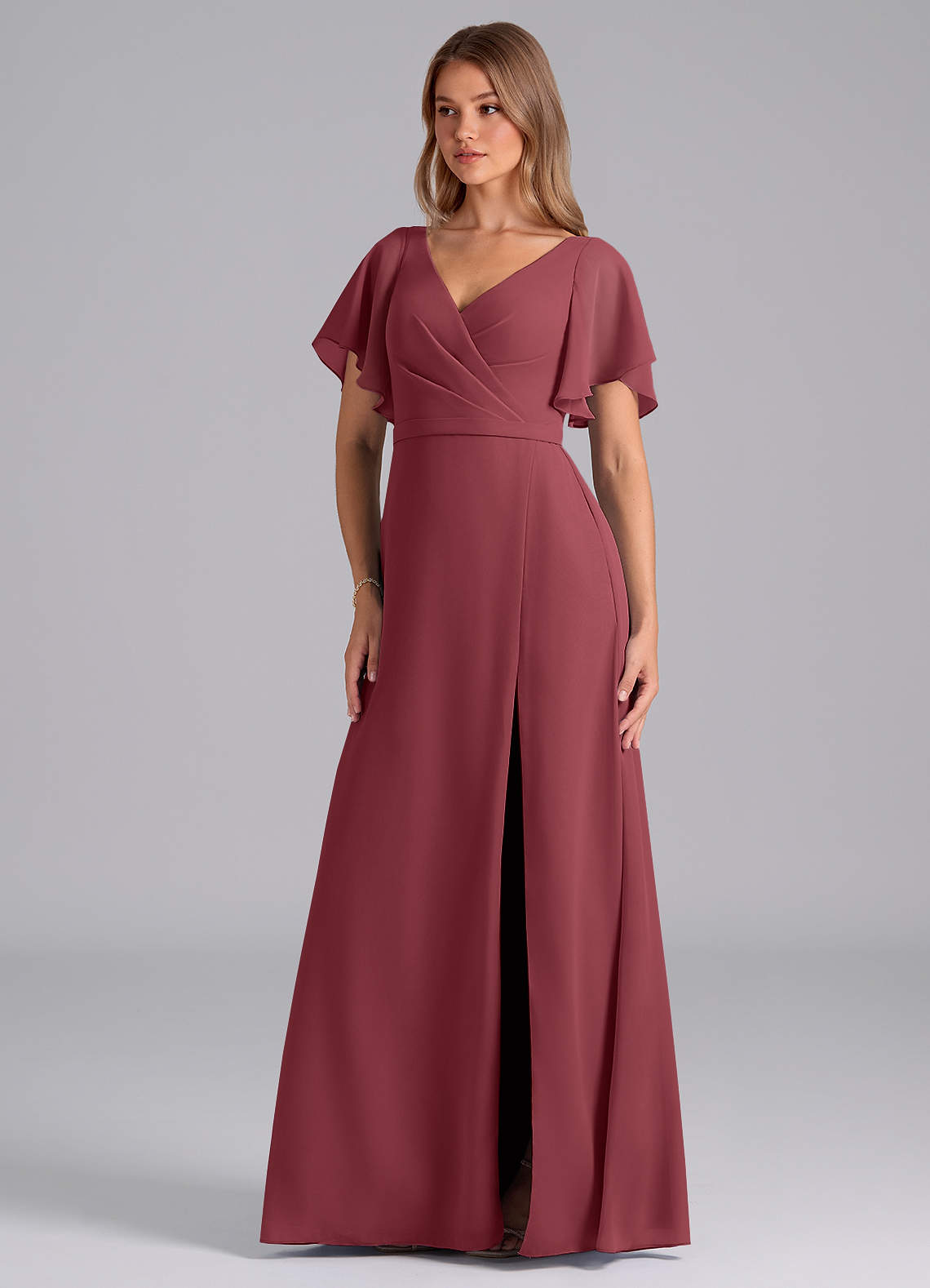 Azazie Ambrosia Brautjungfernkleider A-Linie Plissee Chiffon Kleid Merlot image1