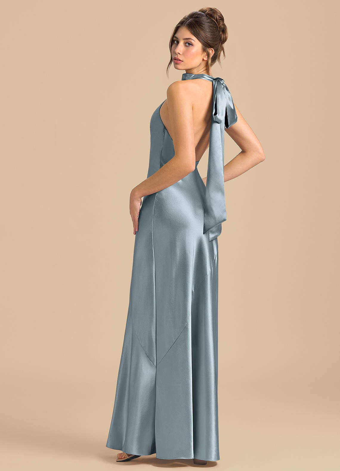 chinese dress ladies Halter Mermaid Satin Prom Dresses with Bow on Back V-Neck Backless Formal  Evening Gowns Black 2 at Amazon Women's Clothing store