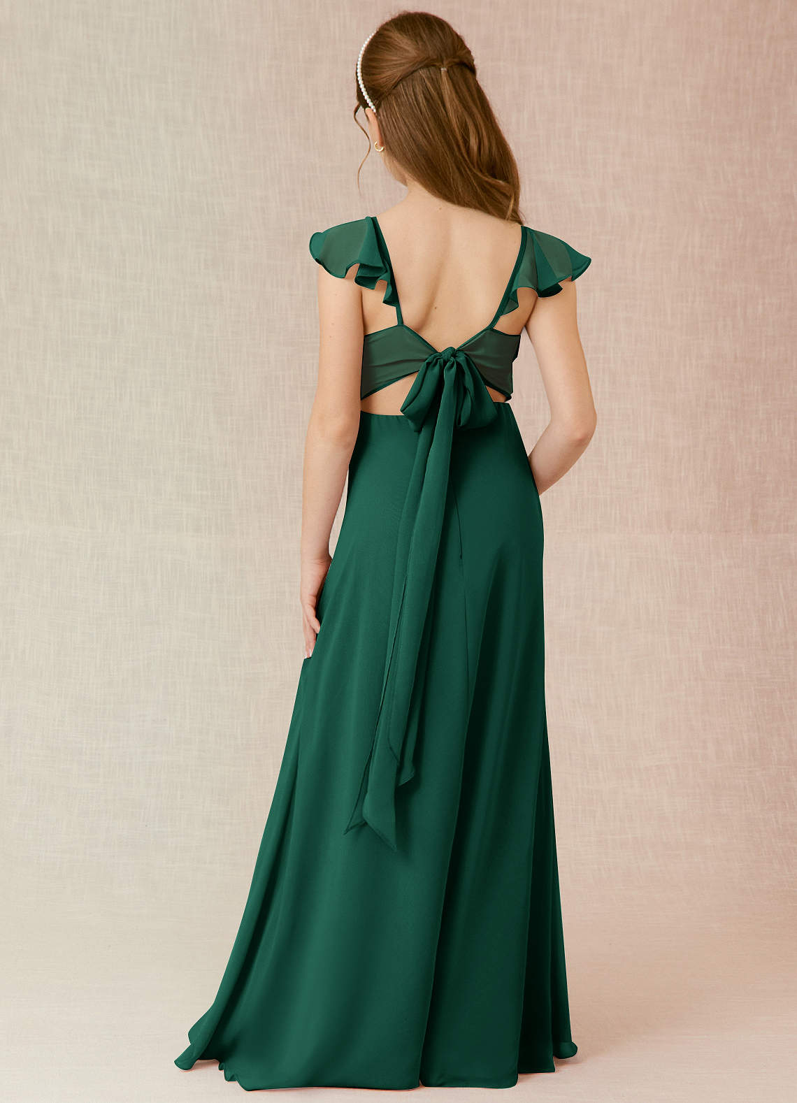 Azazie Everett Junior Emerald A-Line Chiffon Dress image1