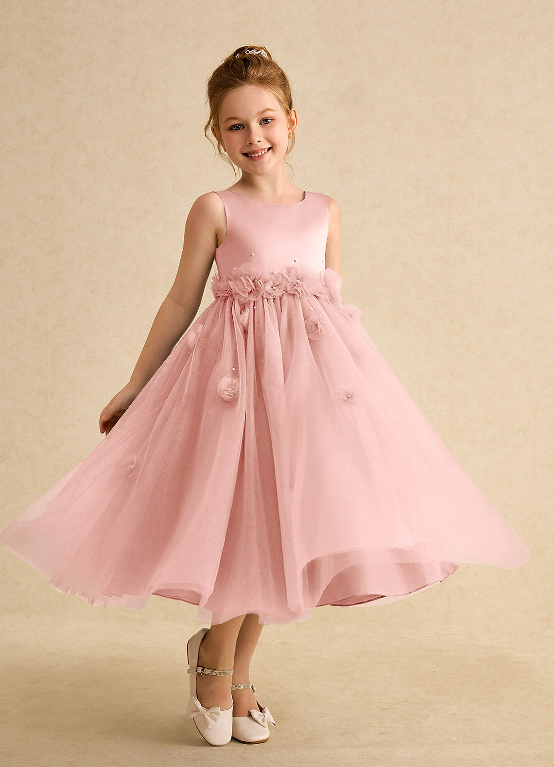 Azazie Lux Flower Girl Dresses Rosette A-Line Beaded Tulle Dress image1