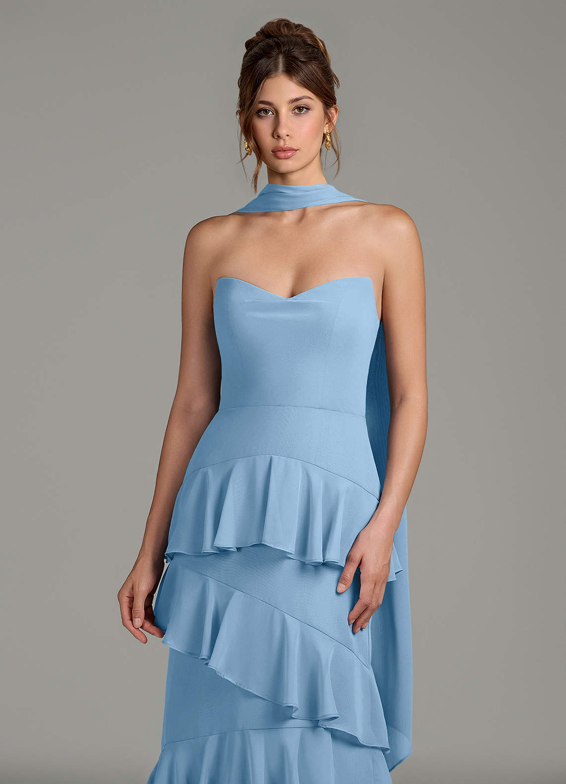 Azazie Imani Vestidos de prueba en casa Vestido de Azul Acero de Gasa de Línea A con Volante image2