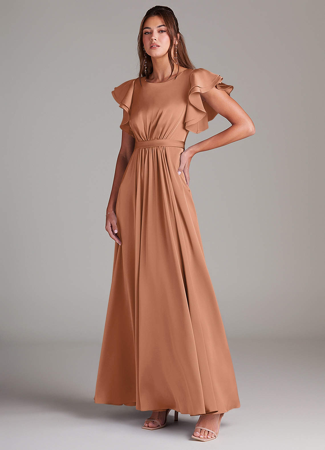 modest brown bridesmaid dresses Modest Chocolate Brown Bridesmaid Dresses with Cape of Elbow Length