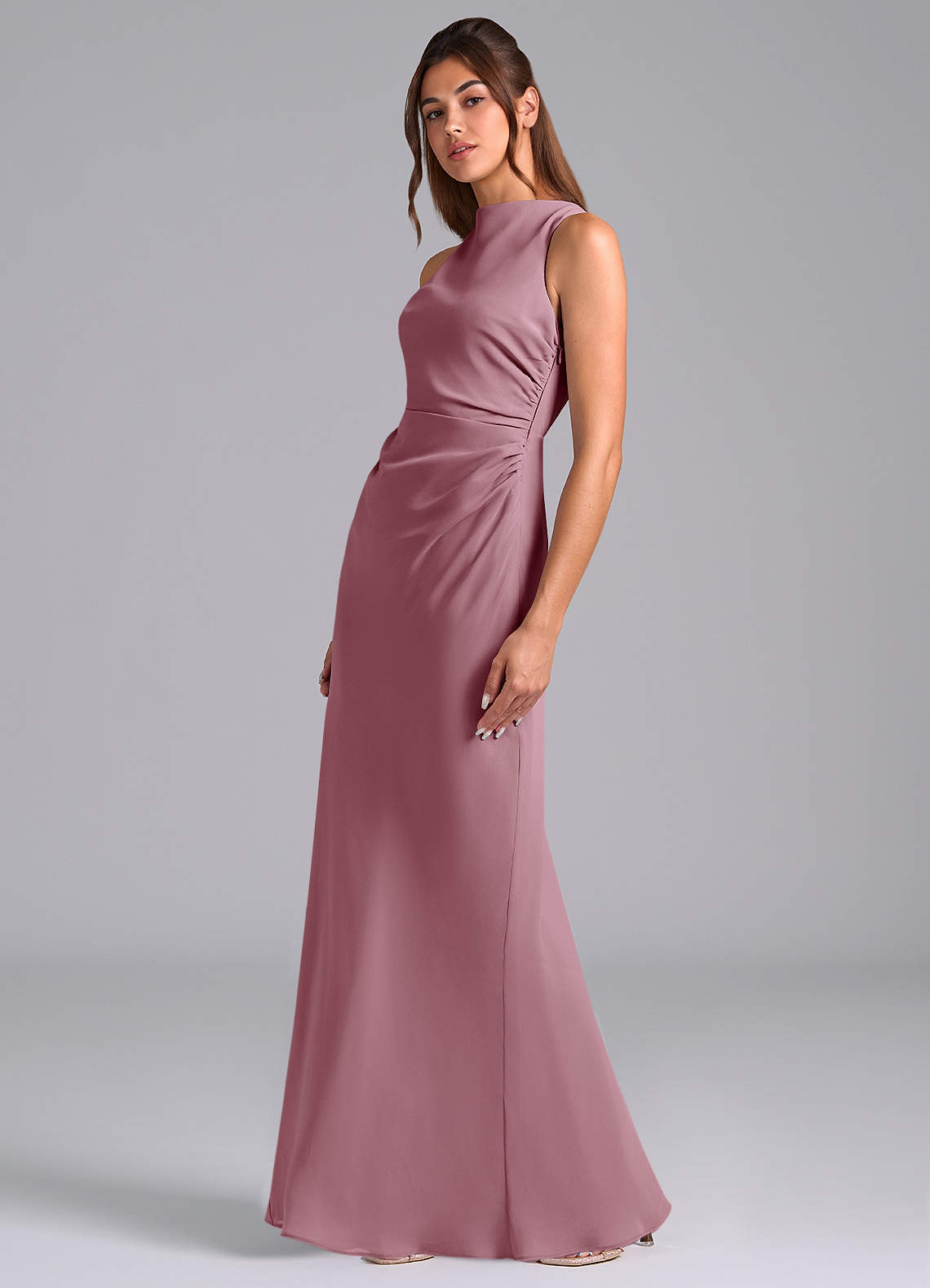 Azazie Evadne Bridesmaid Dresses Vintage Mauve A-Line Pleated Chiffon Dress image1