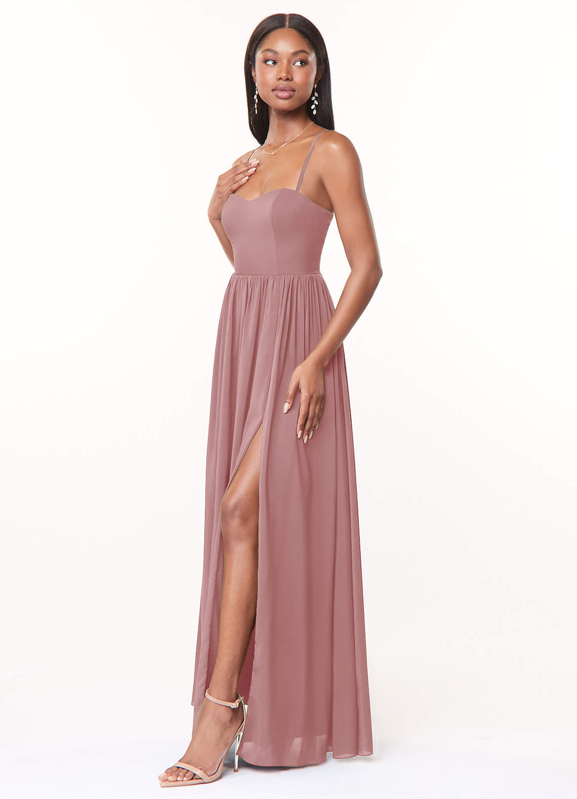 Azazie Marilyssa At-home Try On Dresses Burgundy A-Line Corset Stretch Chiffon Dress image1