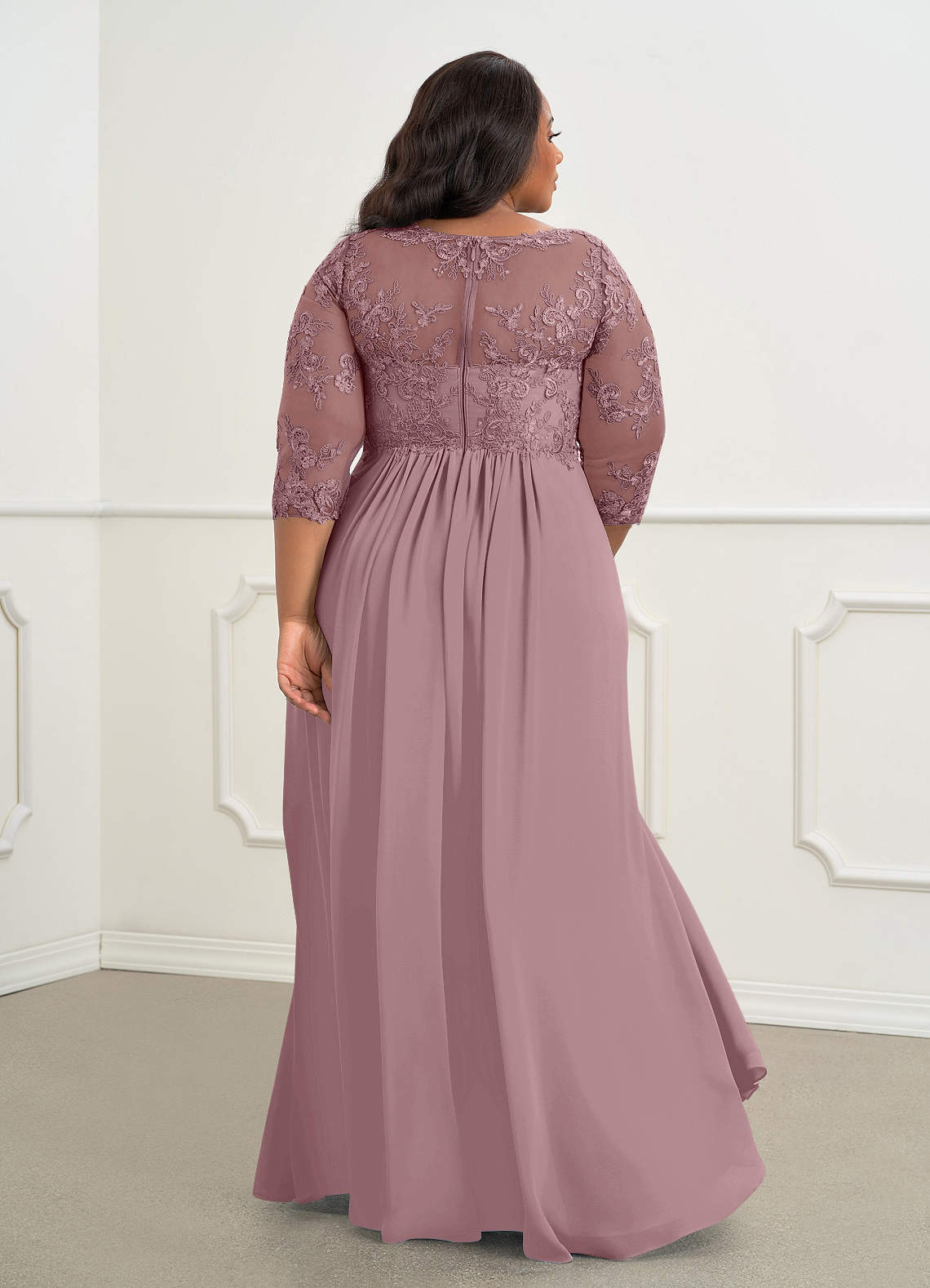 Azazie Hayek Mother of the Bride Dresses Dusty Rose A-Line V-Neck Lace Chiffon Dress image6