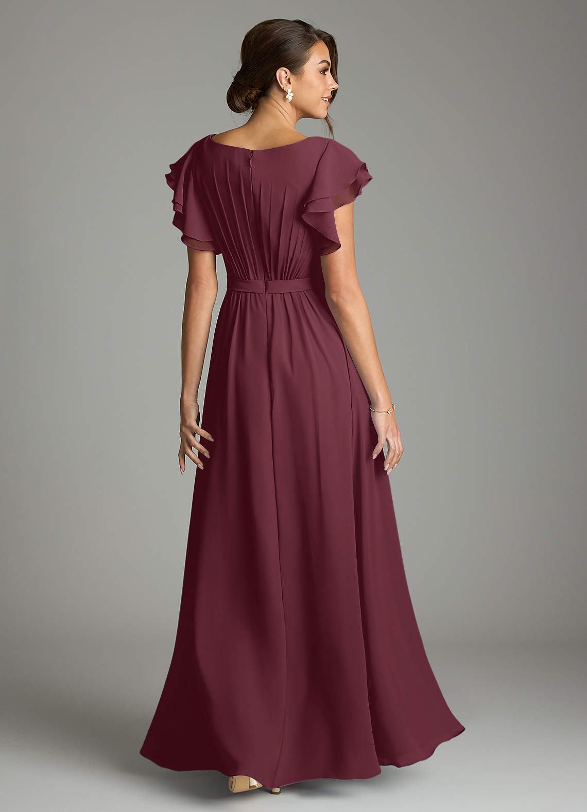Azazie Daphne Modest Bridesmaid Dresses A-Line Ruffled Chiffon Floor-Length Dress image1