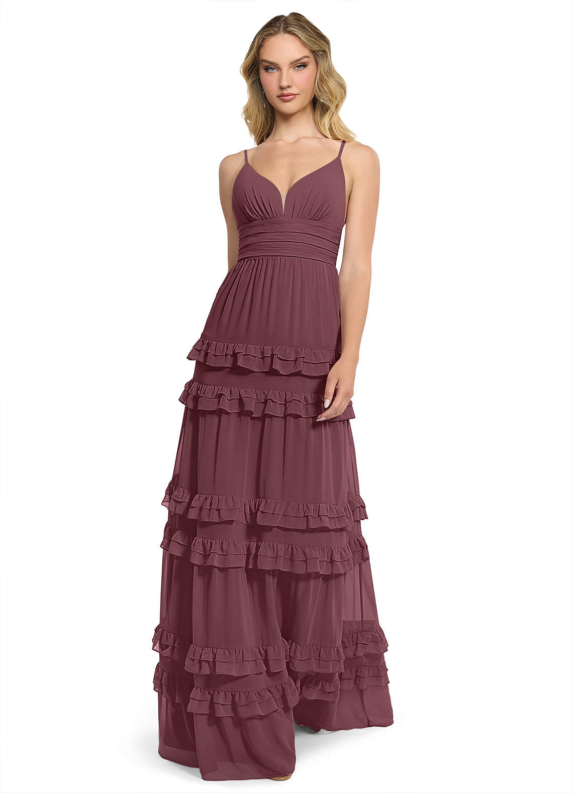 Azazie Rachel Bridesmaid Dresses Sangria A-Line Chiffon Dress image1