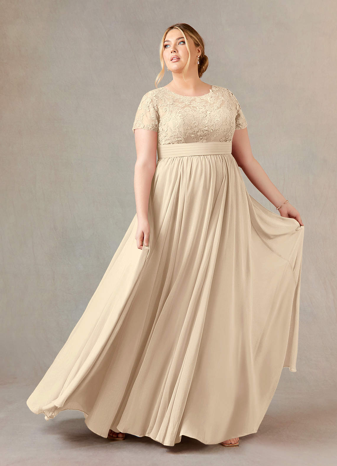 Azazie Annette Mother of the Bride Dresses Champagne A-Line Lace Chiffon Dress image6