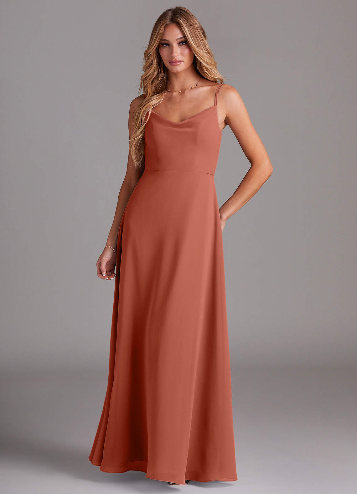 Azazie Daenerys Vestidos de damas de honor Vestido de Arcilla de Gasa de Corte en A con Vaca image1