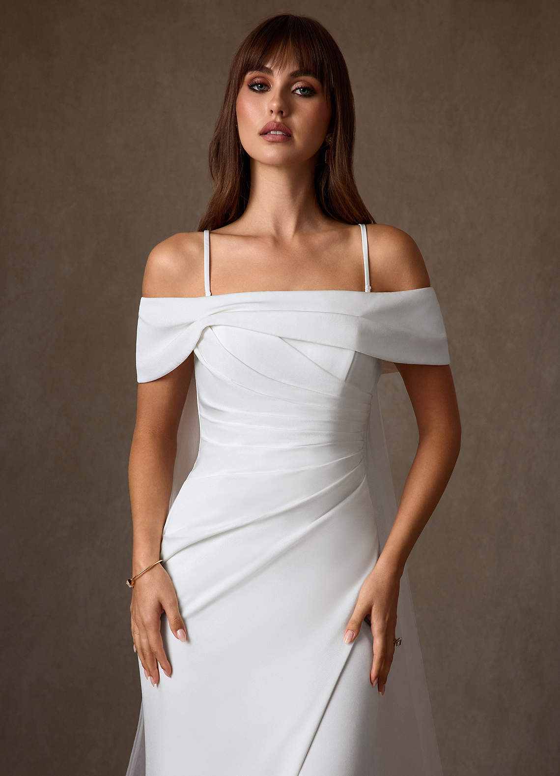 Azazie Chandler Wedding Dresses Diamond White Sheath Crepe Back Satin Dress image9