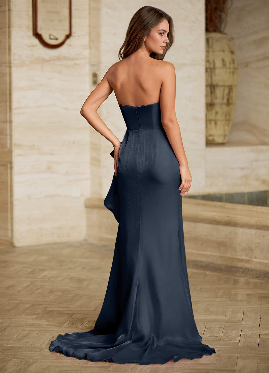 Azazie 2026 Sexy Ruffles A-Line Prom Dress Navy Gown