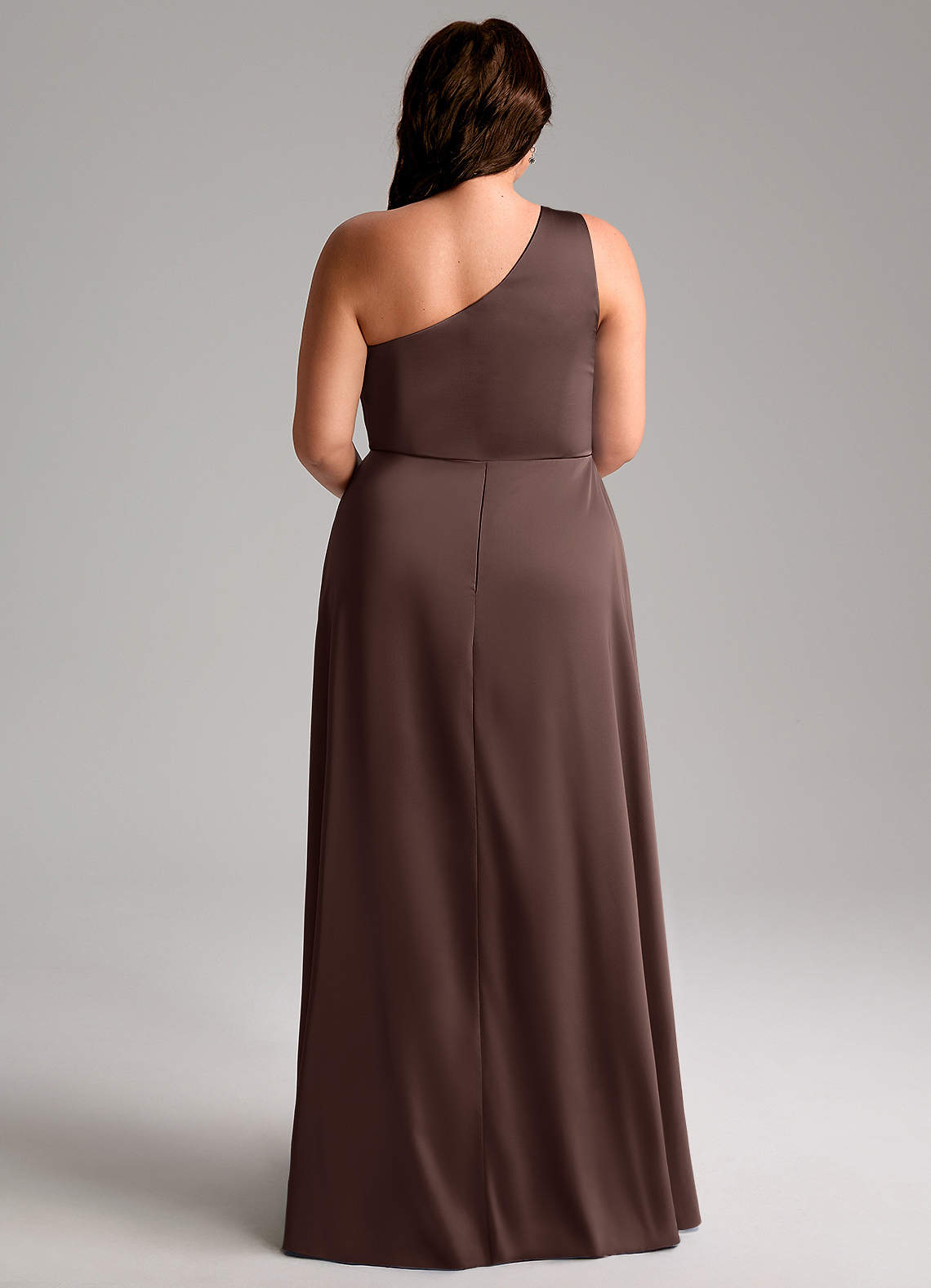 Azazie Brooke Bridesmaid Dresses Ganache A-Line One Shoulder Stretch Satin Dress image8