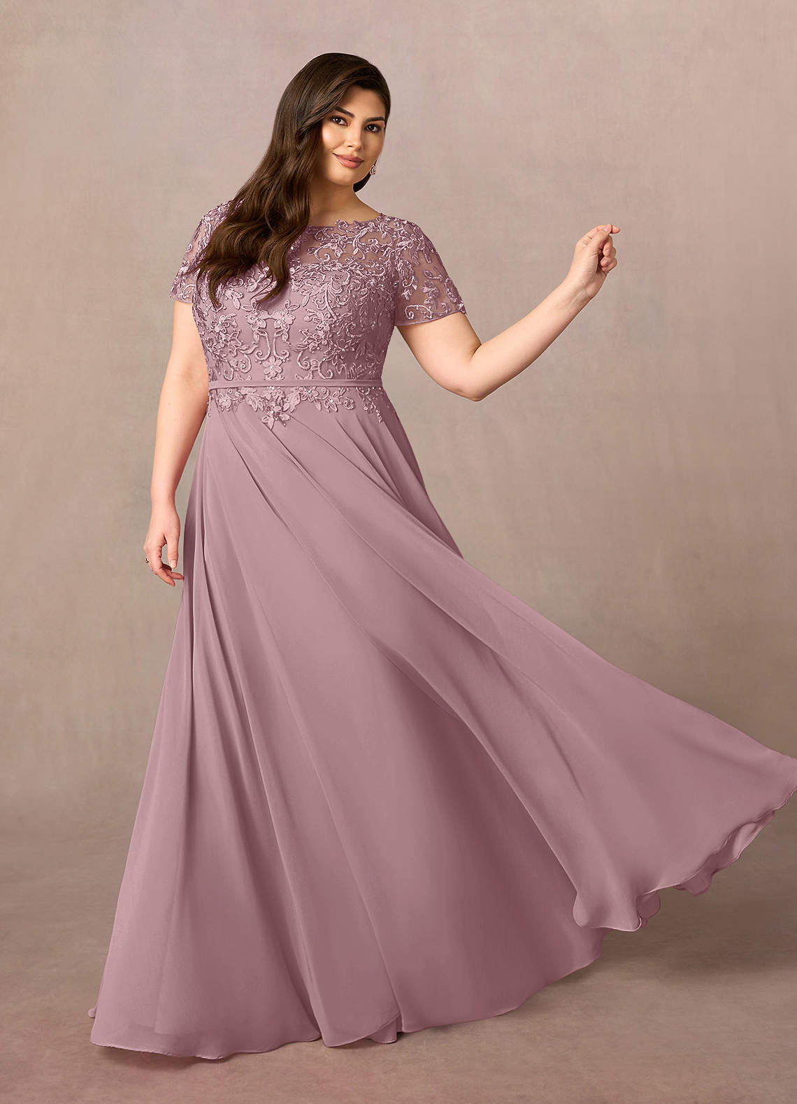 Azazie Adina Mother of the Bride Dresses Dusty Rose A-Line Boatneck Sequins Chiffon Dress image7