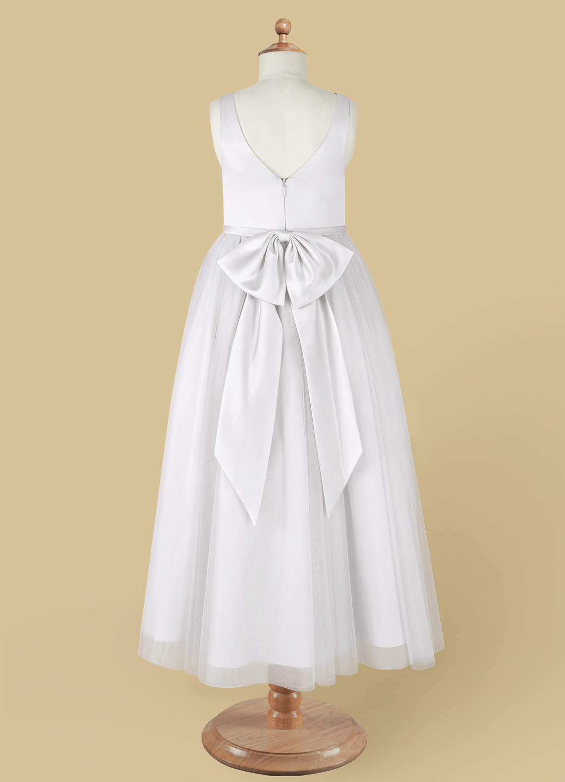 Azazie Marybell Flower Girl Dresses White A-Line Bow Tulle Dress image13