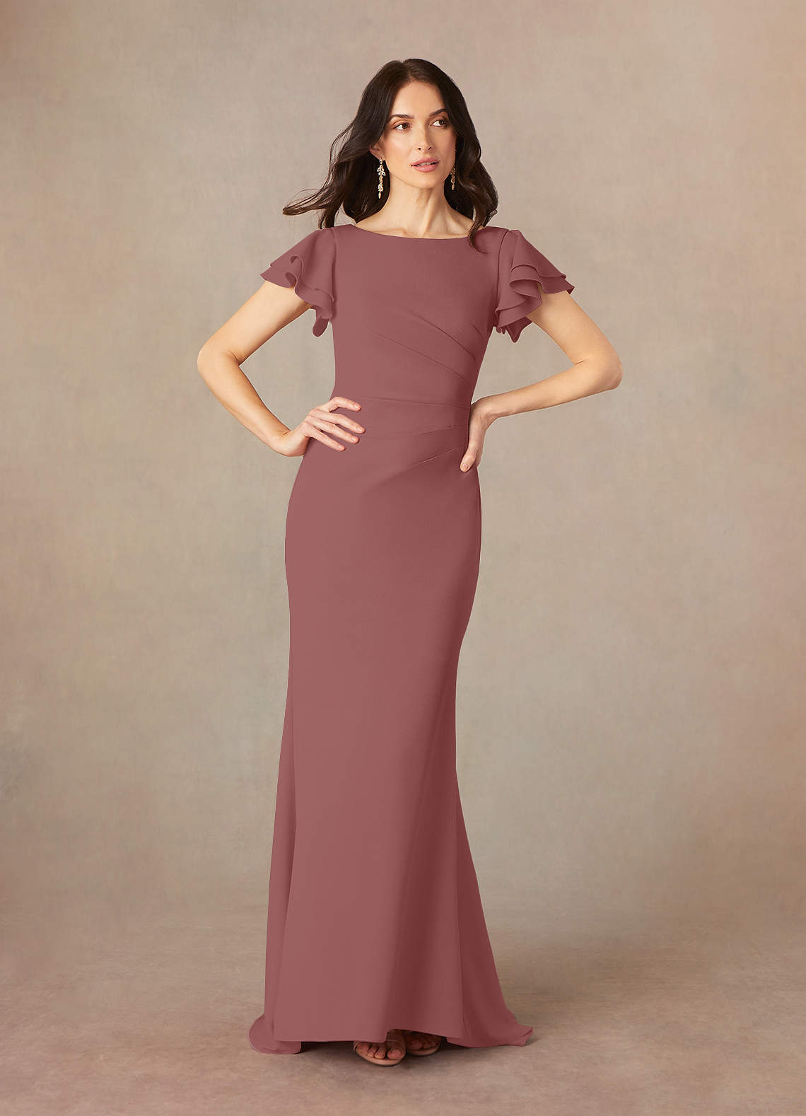 Azazie Peppermint Mother of the Bride Dresses Desert Rose Mermaid Scoop Ruched Stretch Crepe Dress image1