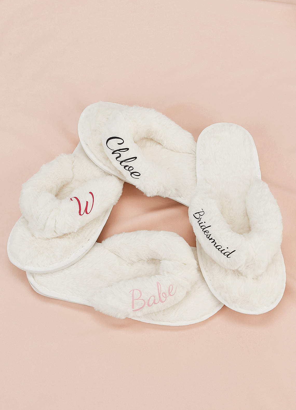 front Personalized Bride Bridesmaid Fluffy Slippers