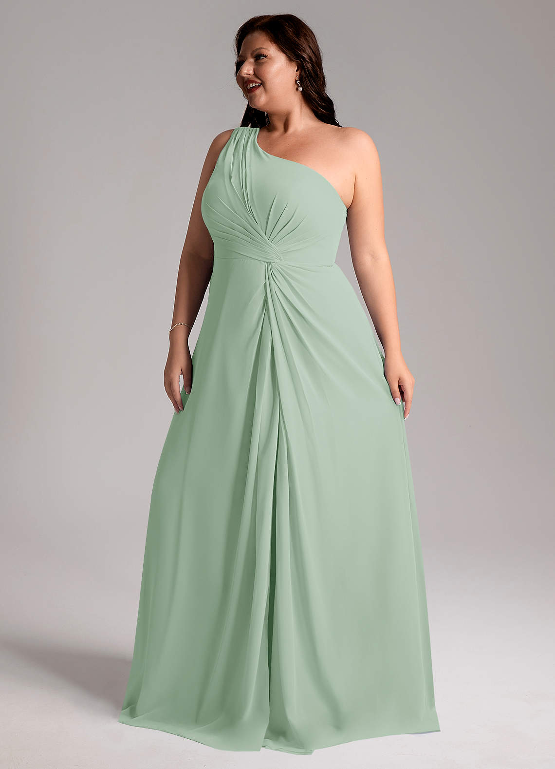 Azazie Brooke Vestidos de madrinha de casamento Vestido Agave de Chiffon de Linha A com Um ombro image11