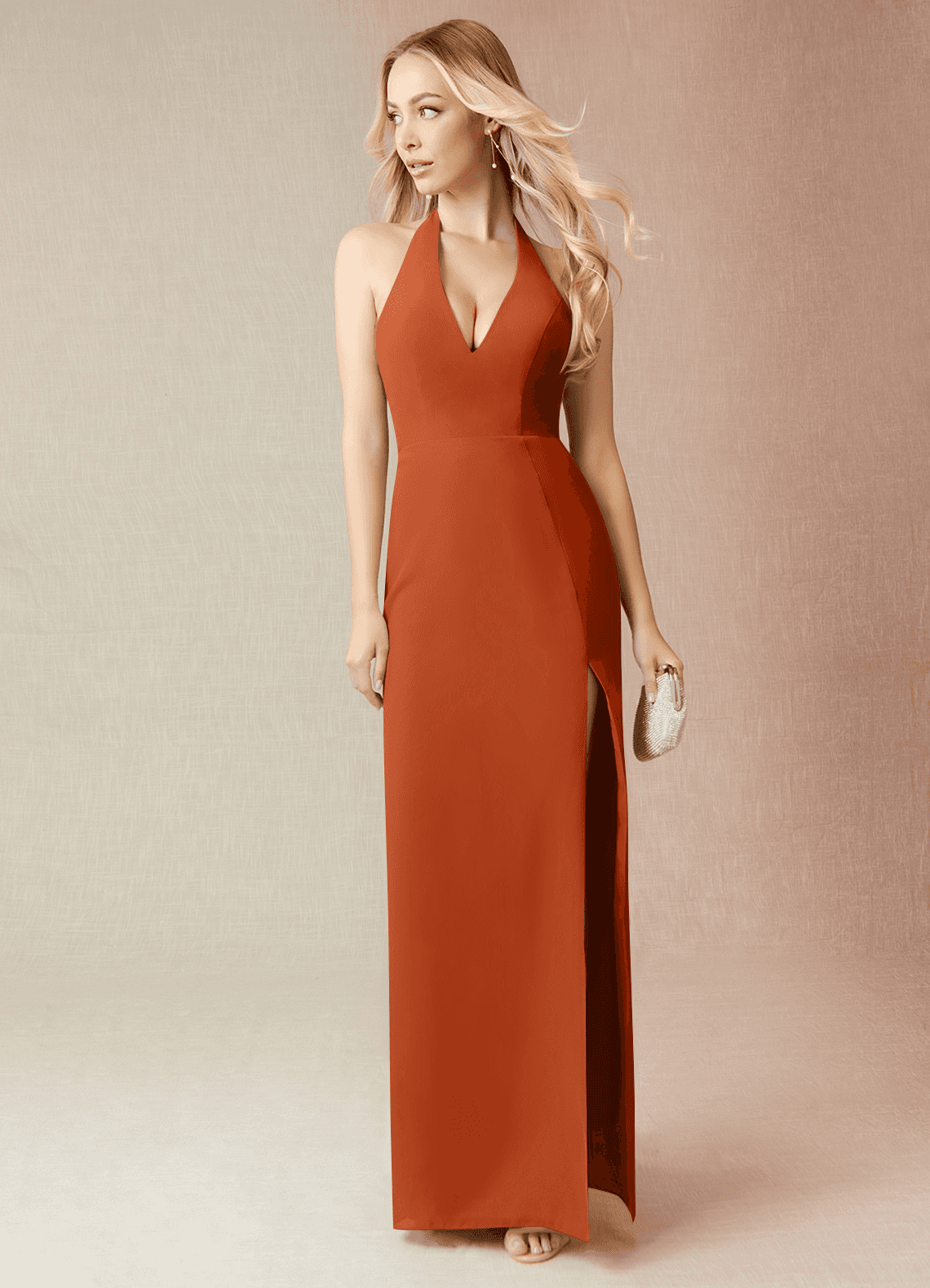 Azazie Yessi Bridesmaid Dresses Burnt Orange Sheath Pleated Chiffon Dress image1