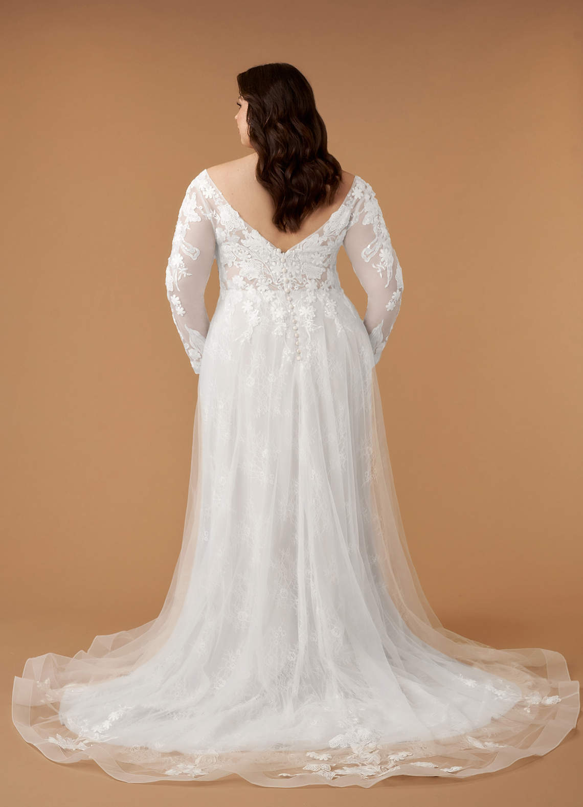 Azazie Leila Wedding Dresses Diamond White A-Line V-Neck Sequins Tulle Dress image2