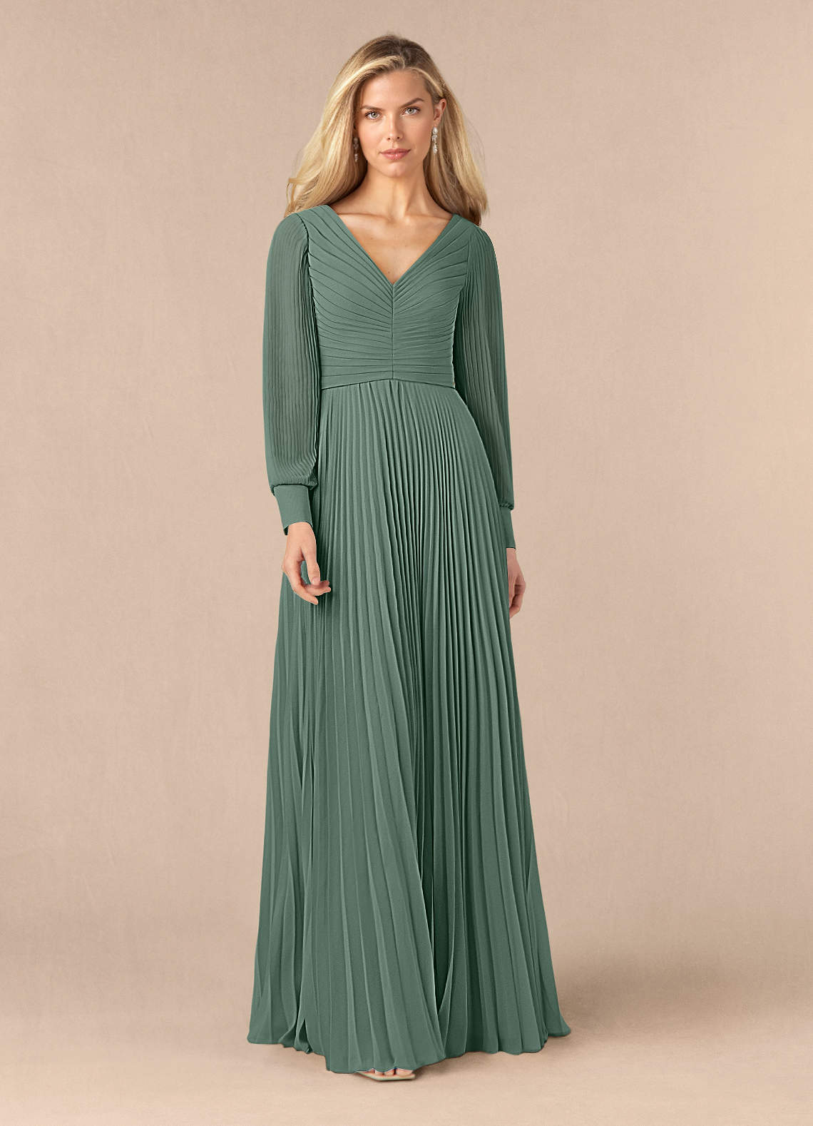 Azazie Zina Mother of the Bride Dresses Eucalyptus A-Line Pleated Chiffon Dress image1