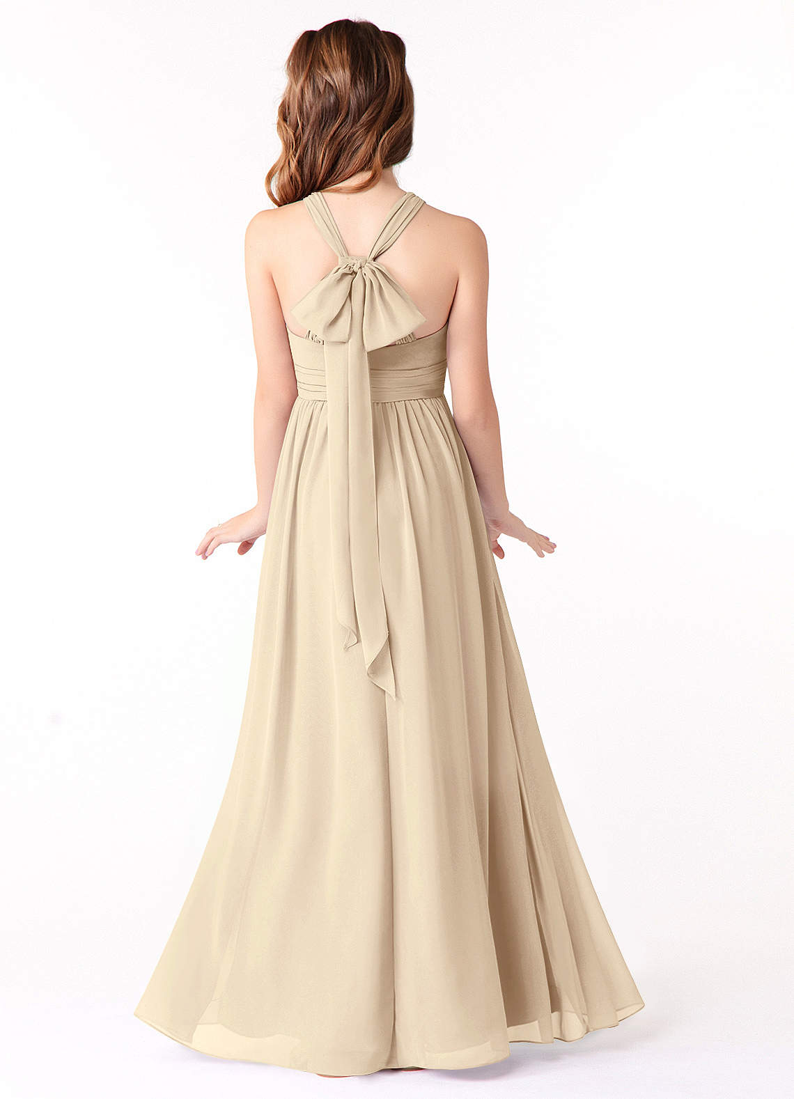 Azazie Jaylah Junior Champagne A-Line Ruched Chiffon Dress image1