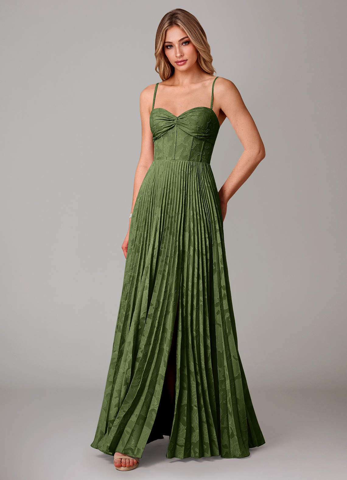 Azazie A-Line Sweetheart Floor-Length Floral Burnout Bridesmaid Dresses Olive Green