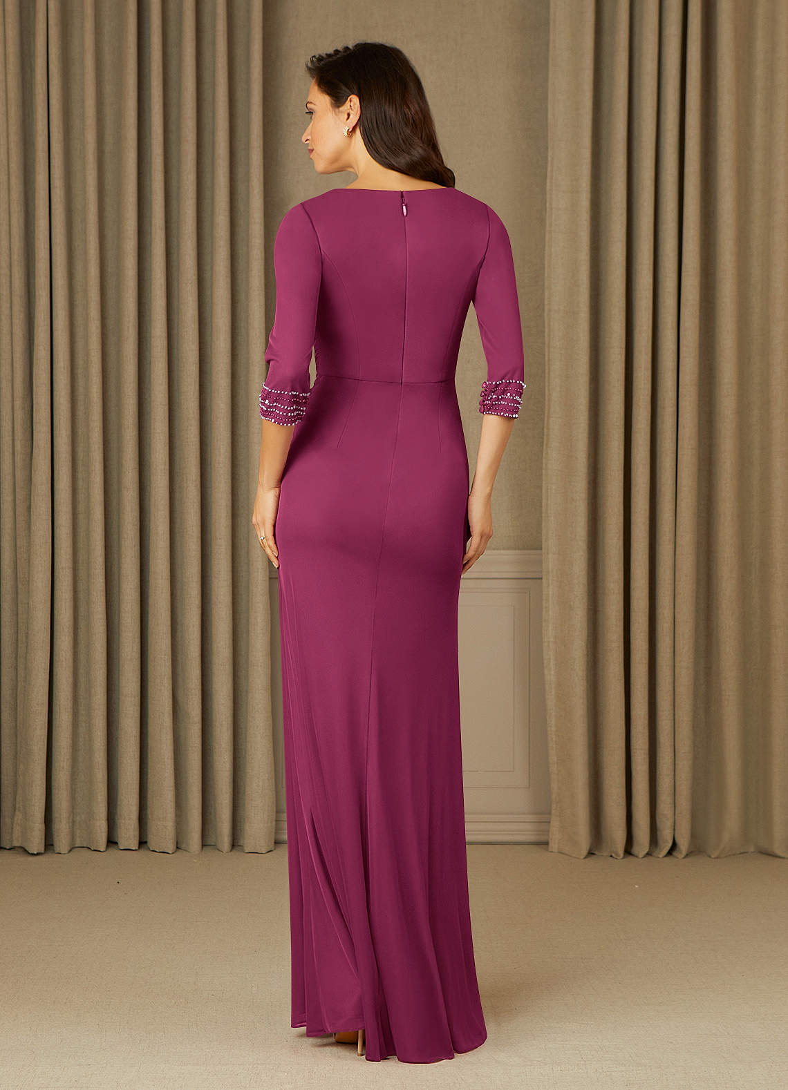 Azazie Rosena Mulberry Sheath Pleated Mesh Dress | Azazie CA