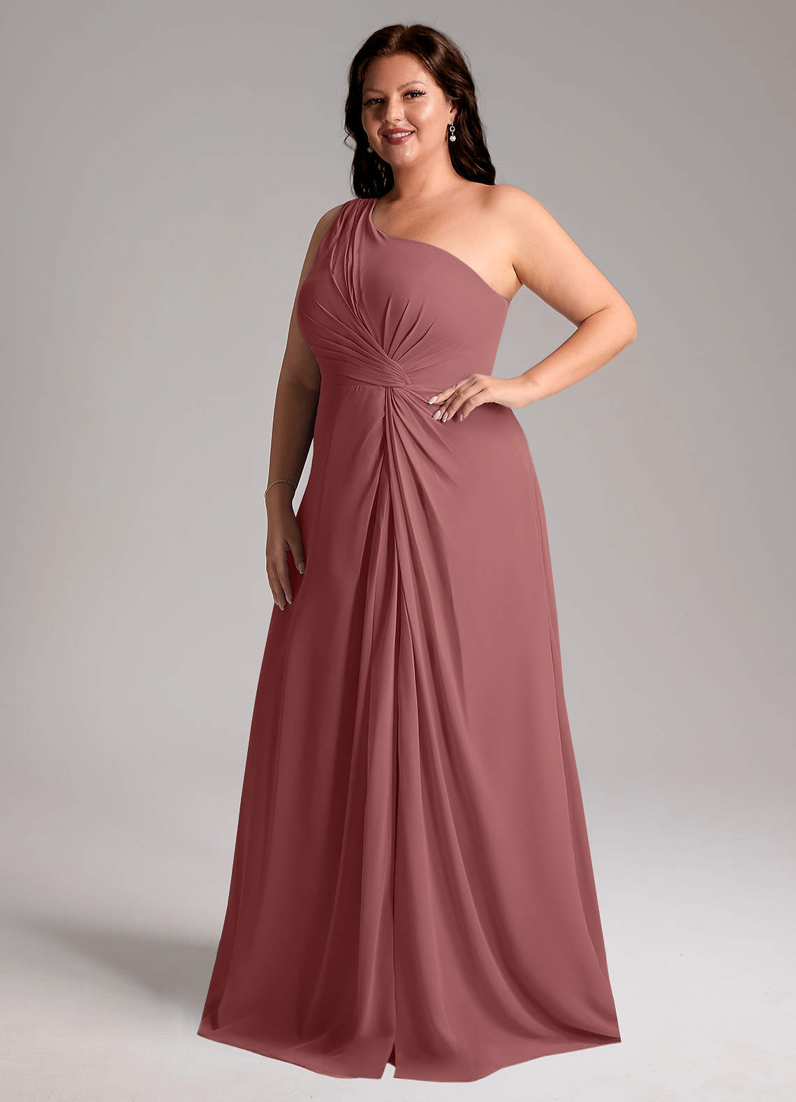 Azazie Brooke Bridesmaid Dresses Amethyst A-Line One Shoulder Chiffon Dress image11