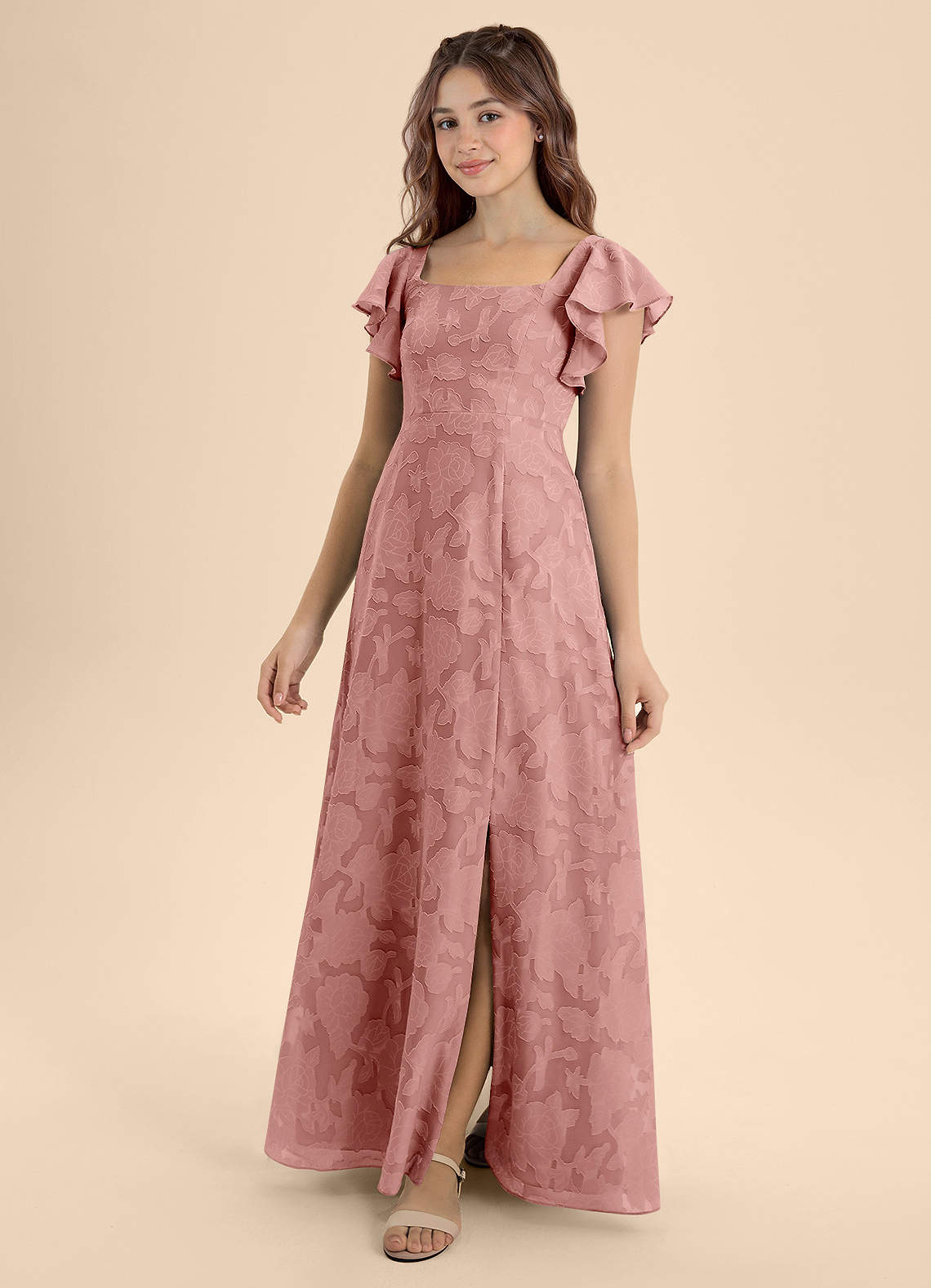 Azazie Bondi Junior Klänning av A-Line i Blommig Utbrändhet Rosett image1