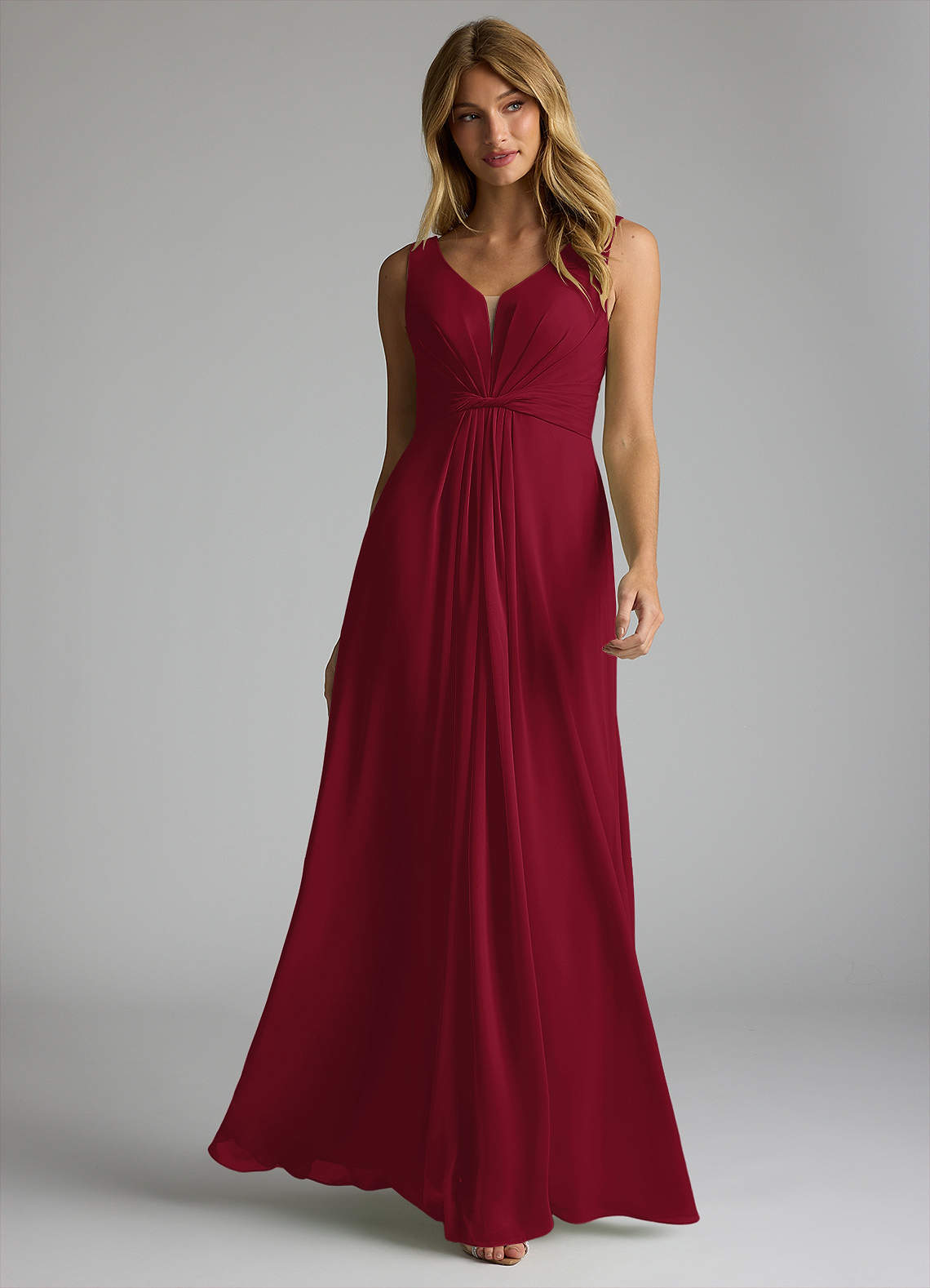 Azazie Gina Bridesmaid Dresses Burgundy A-Line V-Neck Pleated Chiffon Dress image1