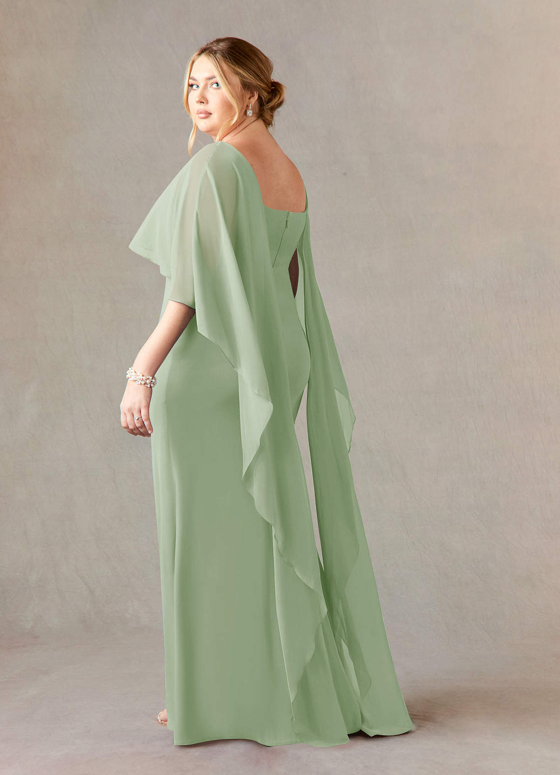 Taupe Azazie Dion Sheath Scoop Chiffon Floor-Length Dress