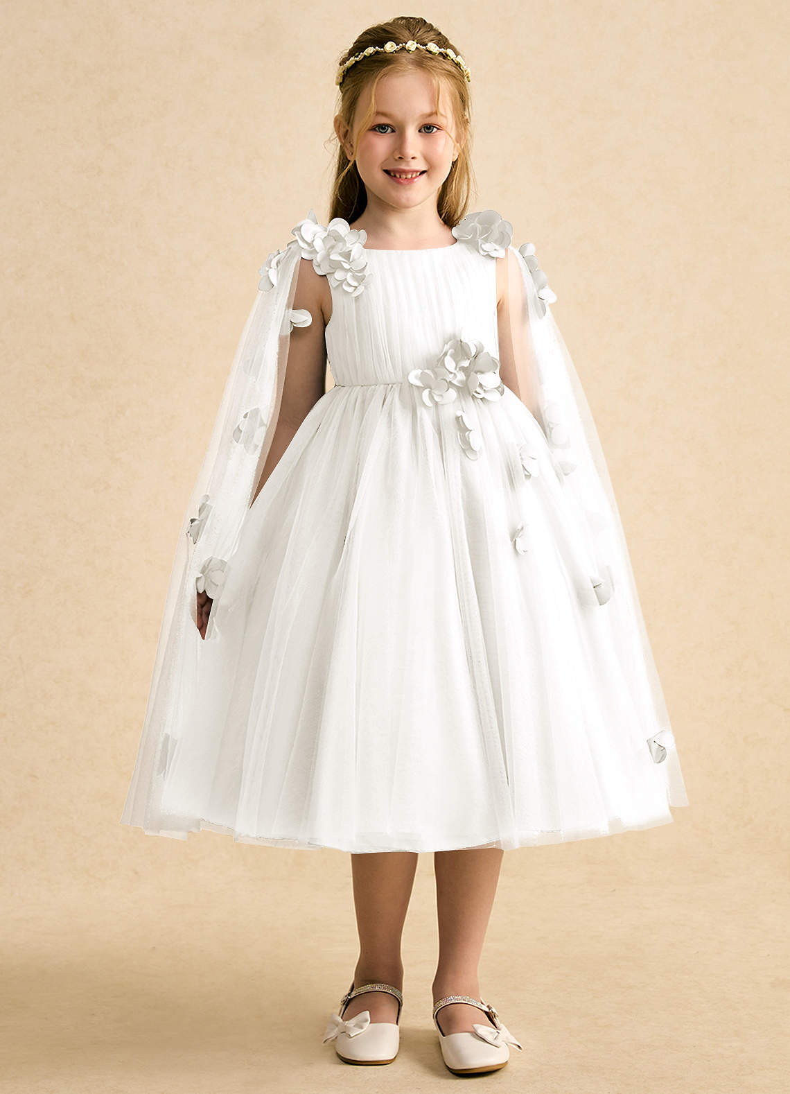 Azazie Staria Flower Girl Dresses Ivory Ball-Gown Ruched Tulle Dress image5