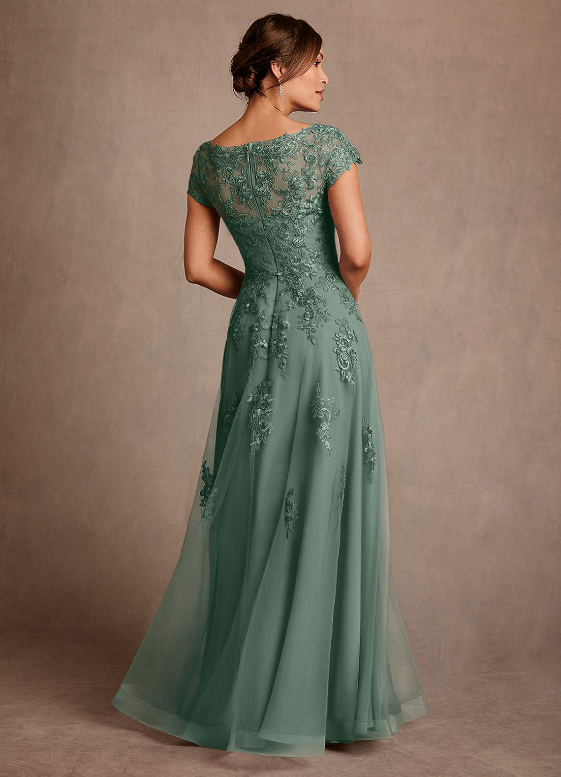 Azazie Jalinda Kleider für die Brautmutter A-Linie Spitze Chiffon Kleid Eukalyptus image1
