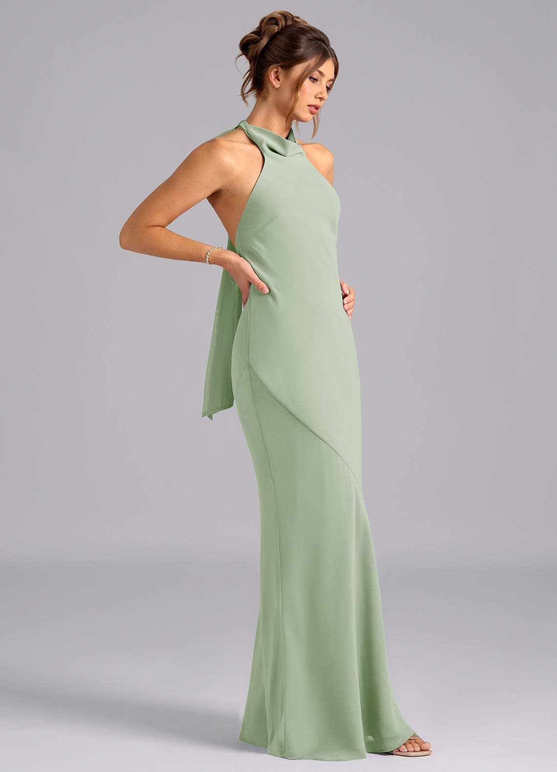 Azazie Velli Bridesmaid Dresses Dusty Sage Mermaid High Neck Chiffon Dress image3