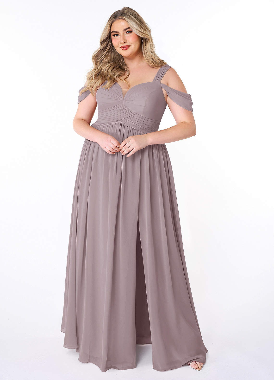 Azazie Lianne Bridesmaid Dresses Dusk A-Line Off the Shoulder Chiffon Dress image1