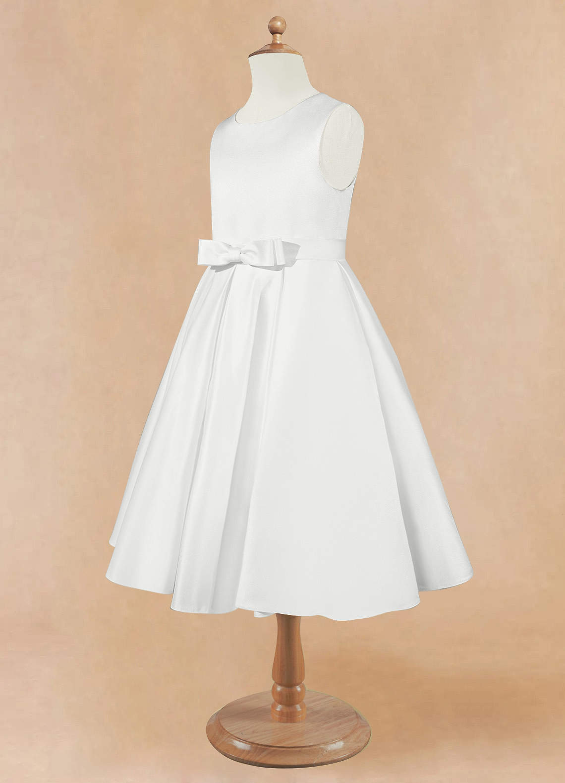 Azazie Coco Flower Girl Dresses Diamond White A-Line Bow Matte Satin Dress image4
