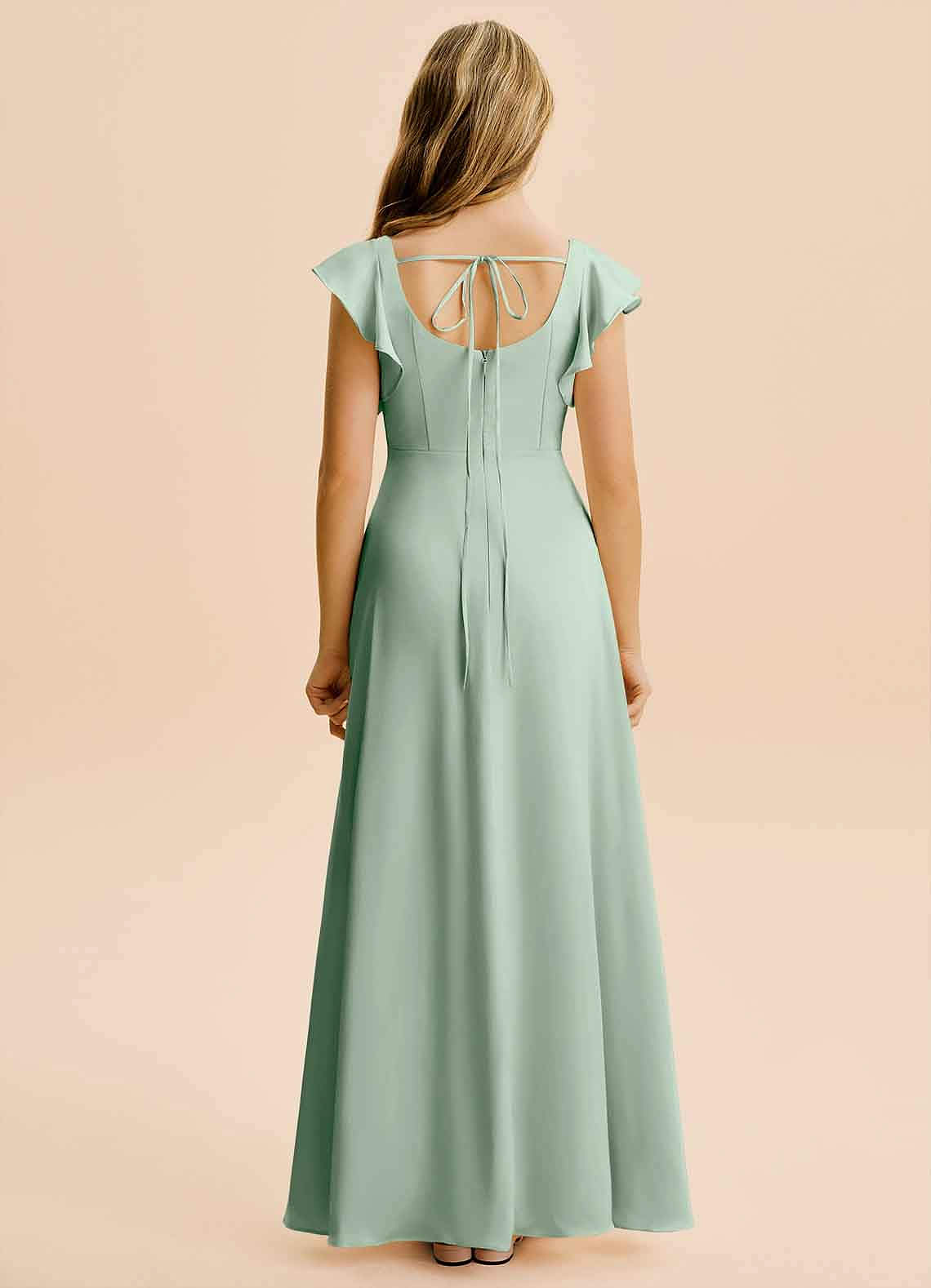 Azazie Bondi Junior Agave A-Line Side Slit Stretch Satin Dress image1