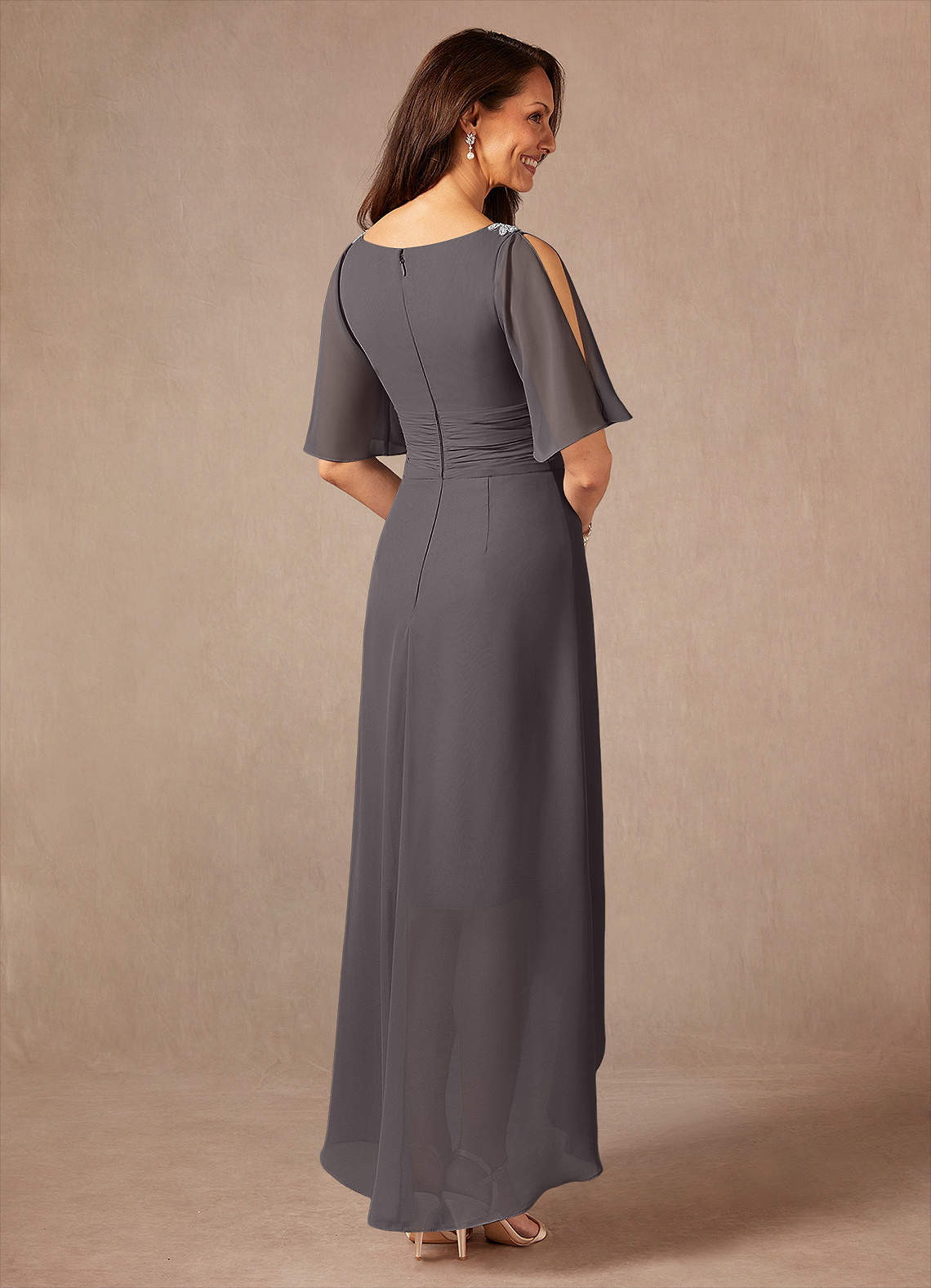 Azazie Pascual Steel Grey A-Line Pleated Chiffon Dress | Azazie