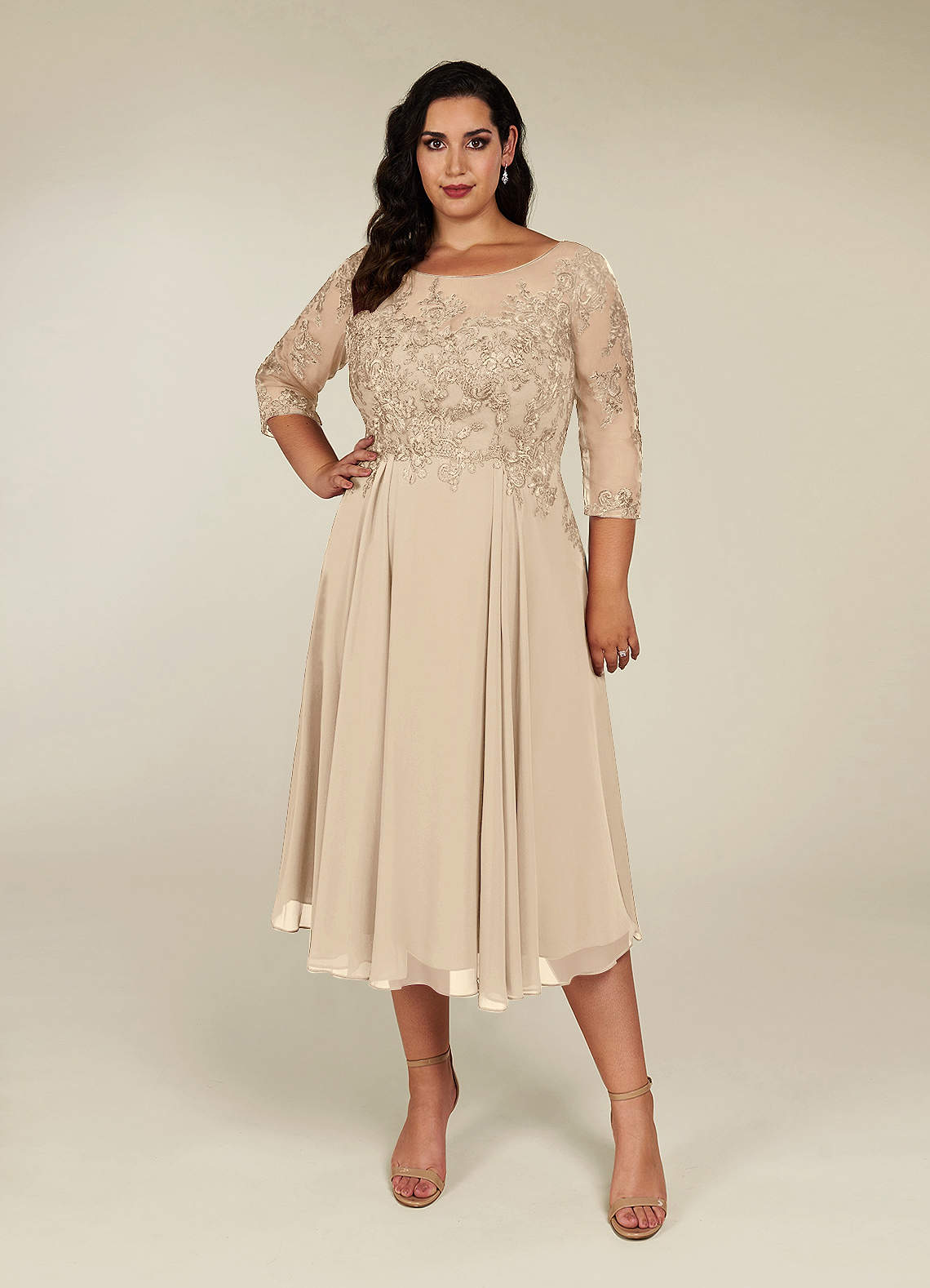 Azazie Marge Mother of the Bride Dresses Champagne A-Line Scoop Lace Chiffon Dress image5